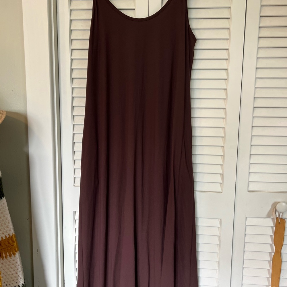 Brown Sleeveless Maxi Dress Pockets